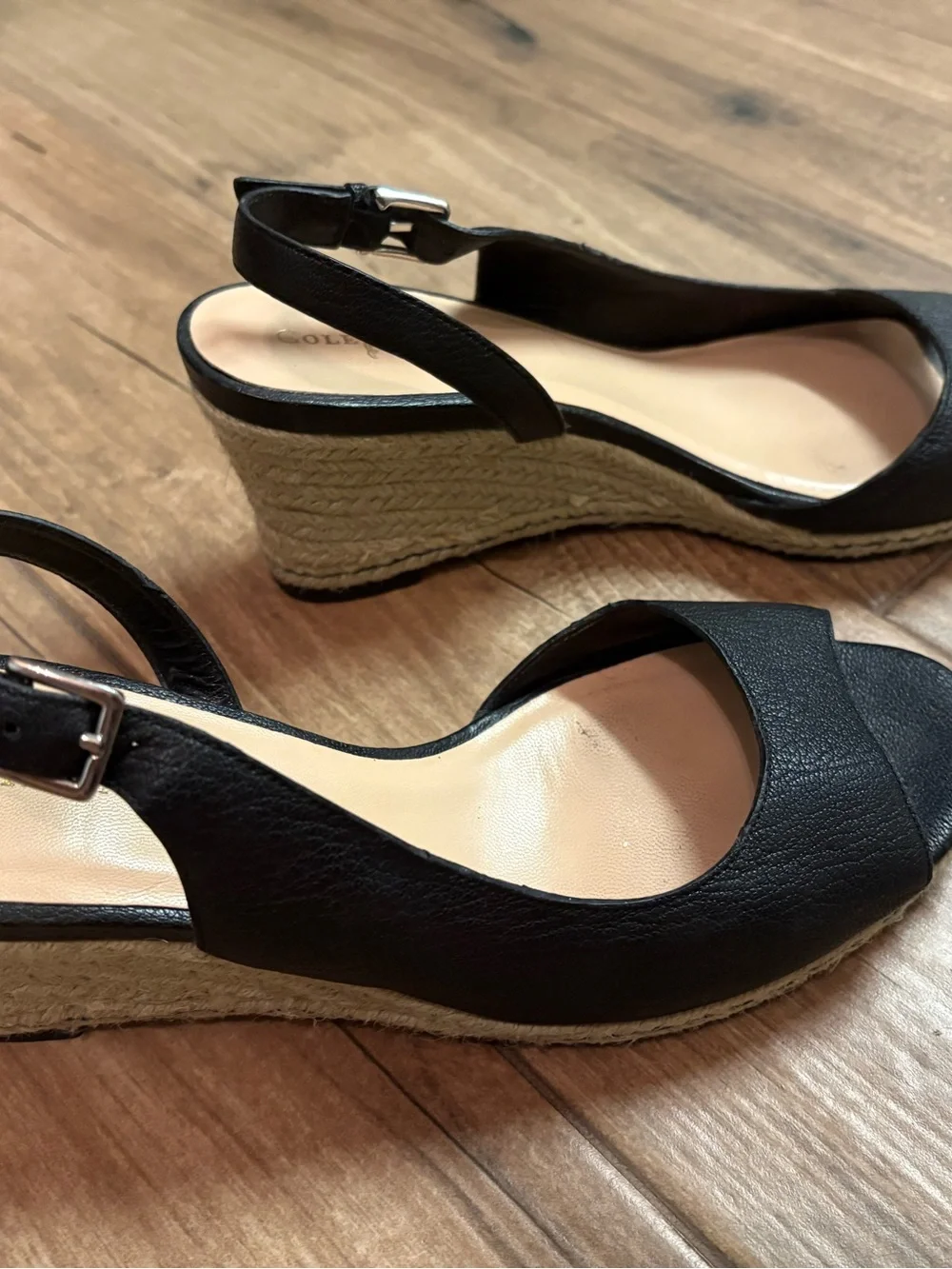 Cole haan Black Open-Toe Espadrille Wedge Slingbacks